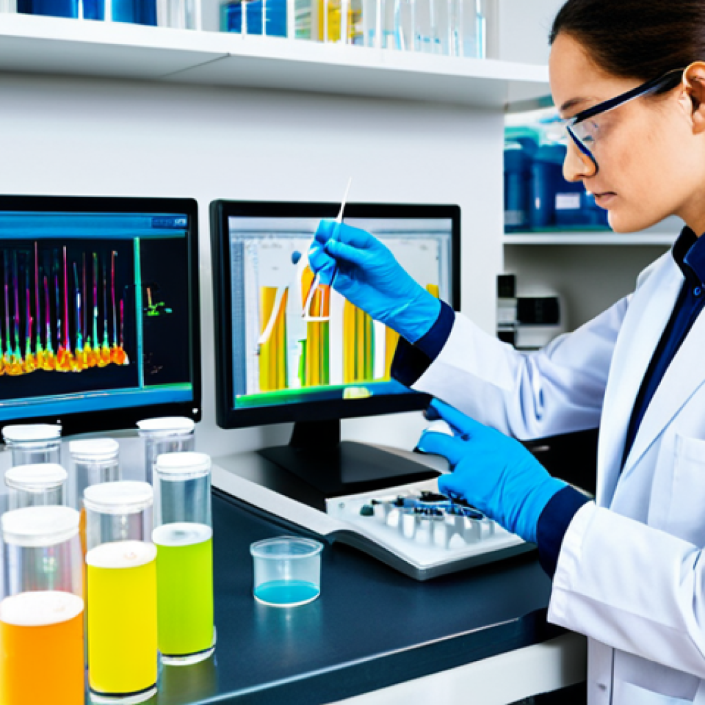 Modern Food Science Lab**

"A bright, modern food science laboratory. A female scientist in a professional lab coat, fully clothed, is analyzing a multi-layered emulsion sample with advanced equipment. Beakers and test tubes filled with colorful liquids are visible. In the background, AI-powered computers display complex data visualizations of emulsion properties. Safe for work, appropriate content, professional setting, perfect anatomy, natural proportions, well-formed hands, proper finger count, high quality, scientific illustration, research environment, modest attire."

**