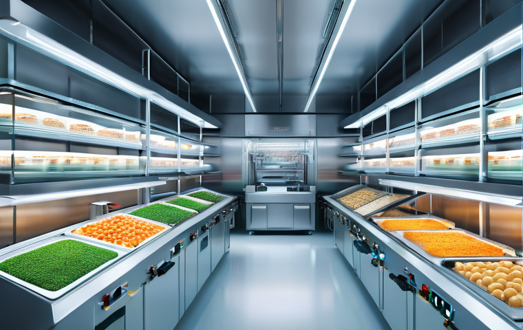 식품가공 공정 최적화 - Here are three detailed image generation prompts in English: