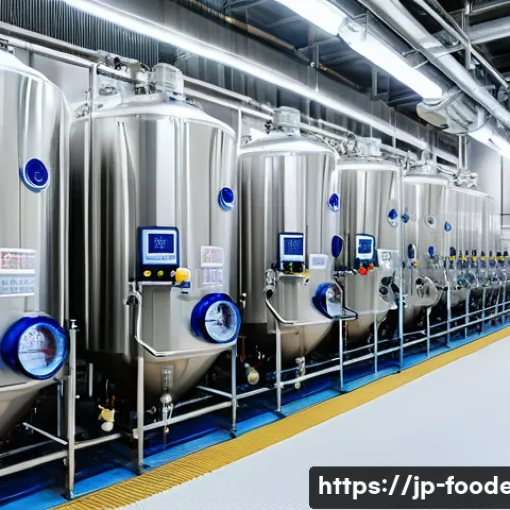 저온살균법과 고온살균법 - A detailed cross-sectional illustration of a modern dairy processing plant focusing on low-temperatu...