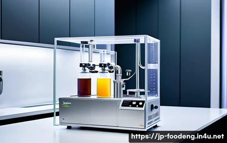 식품 가공에서의 초임계 유체 기술 - A sophisticated laboratory scene showcasing supercritical fluid extraction technology: a sleek, high...